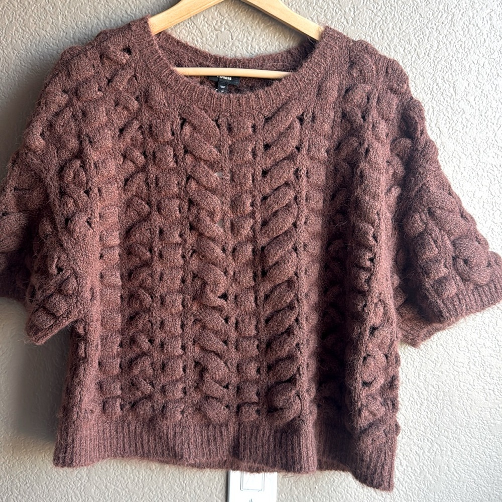 Express brown crochet open knit sweater M new